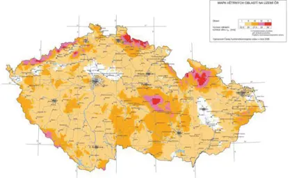 Aktuální mapa větrových oblastí ČR